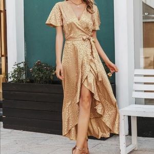 Satin Leopard Wrap Dress